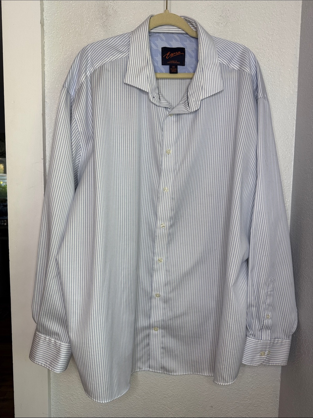 Egara Men’s 3X Blue White Pinstripe Stretch Non-Iron Button-Down Shirt Office